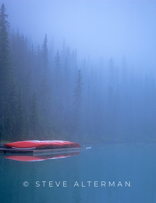 121 Canoes in the Fog, Lake Louise, Banff National Park
