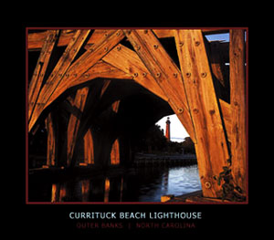 Currituck Lighthouse through the Whalehead Club bridge lithograph - Steve Alterman